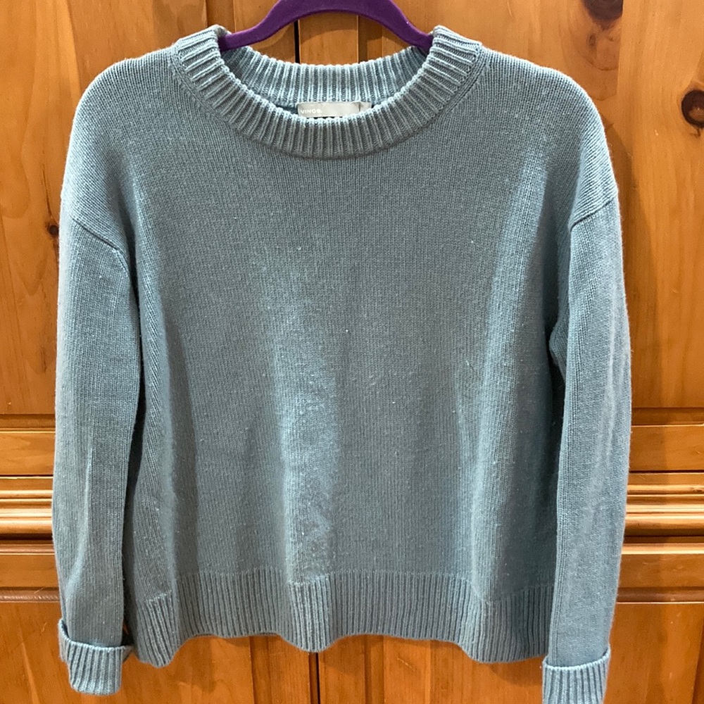 Vince 100% Cashmere Sweater Boxy Pullover Crewneck Knit Blue Women's Size Small
